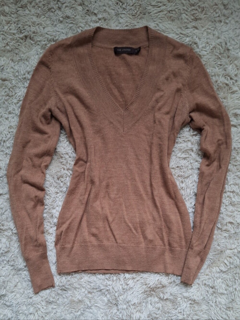 The Limited Camel/Tan V-Neck Lightweight Sweater